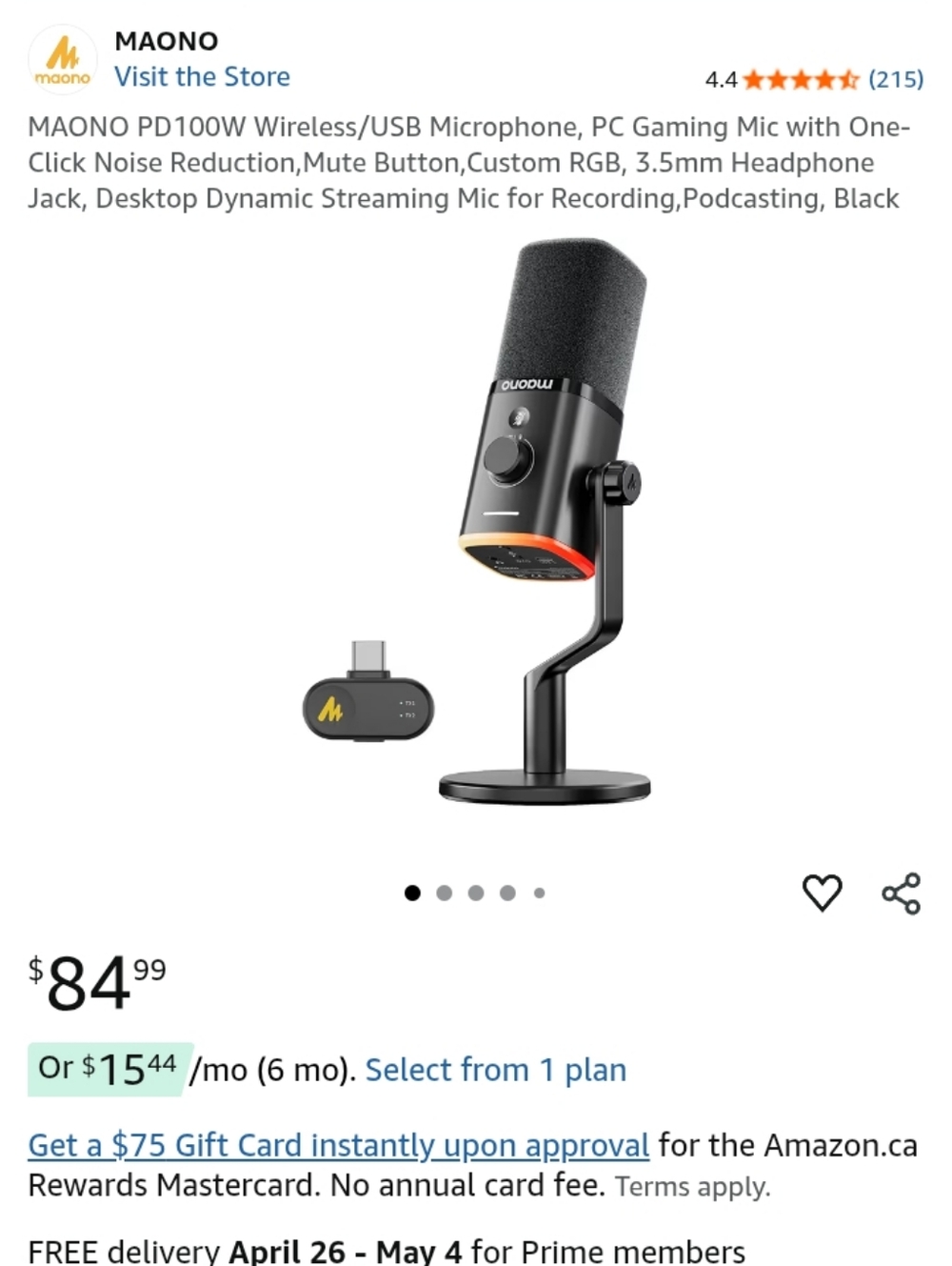 New Maono PD100W USB Wireless Desktop Microphone with RGB